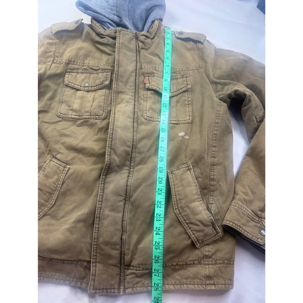 Levis Mens Sherpa Lined Military Trucker Canvas Jacket Hood Khaki  Medium grunge